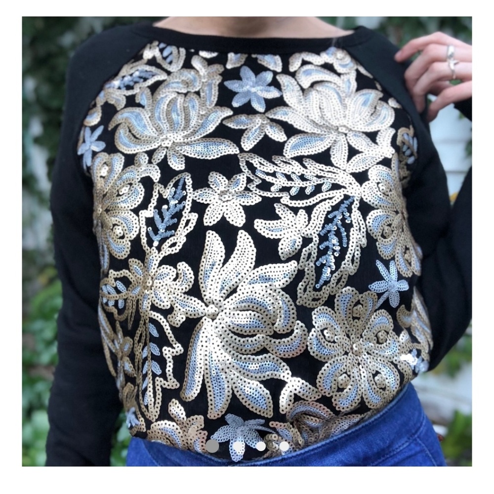 Floral sequin black top